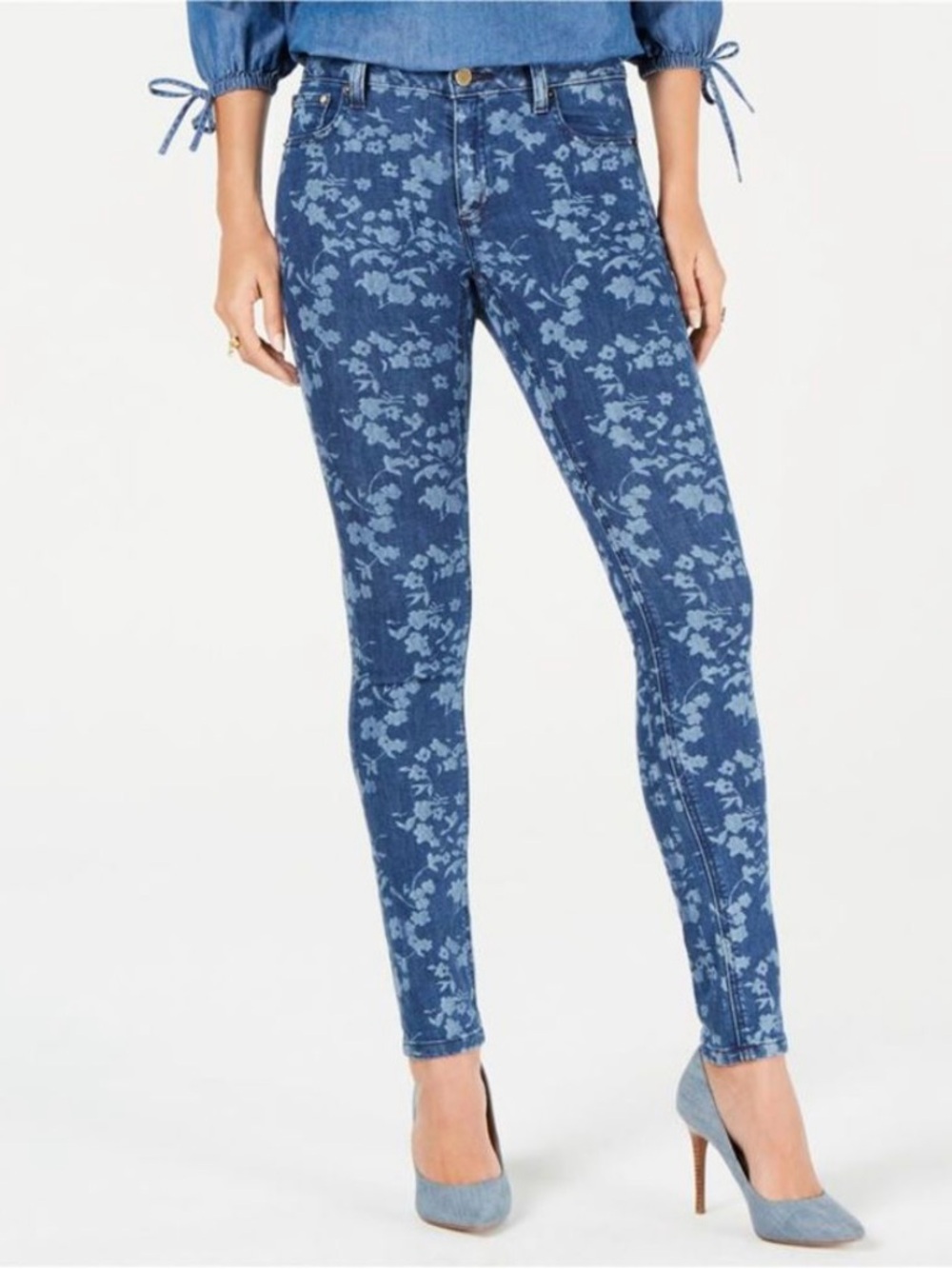Michael Kors Selma Floral Skinny Fit Jeans 8 Petite Vintage Designer Preppy